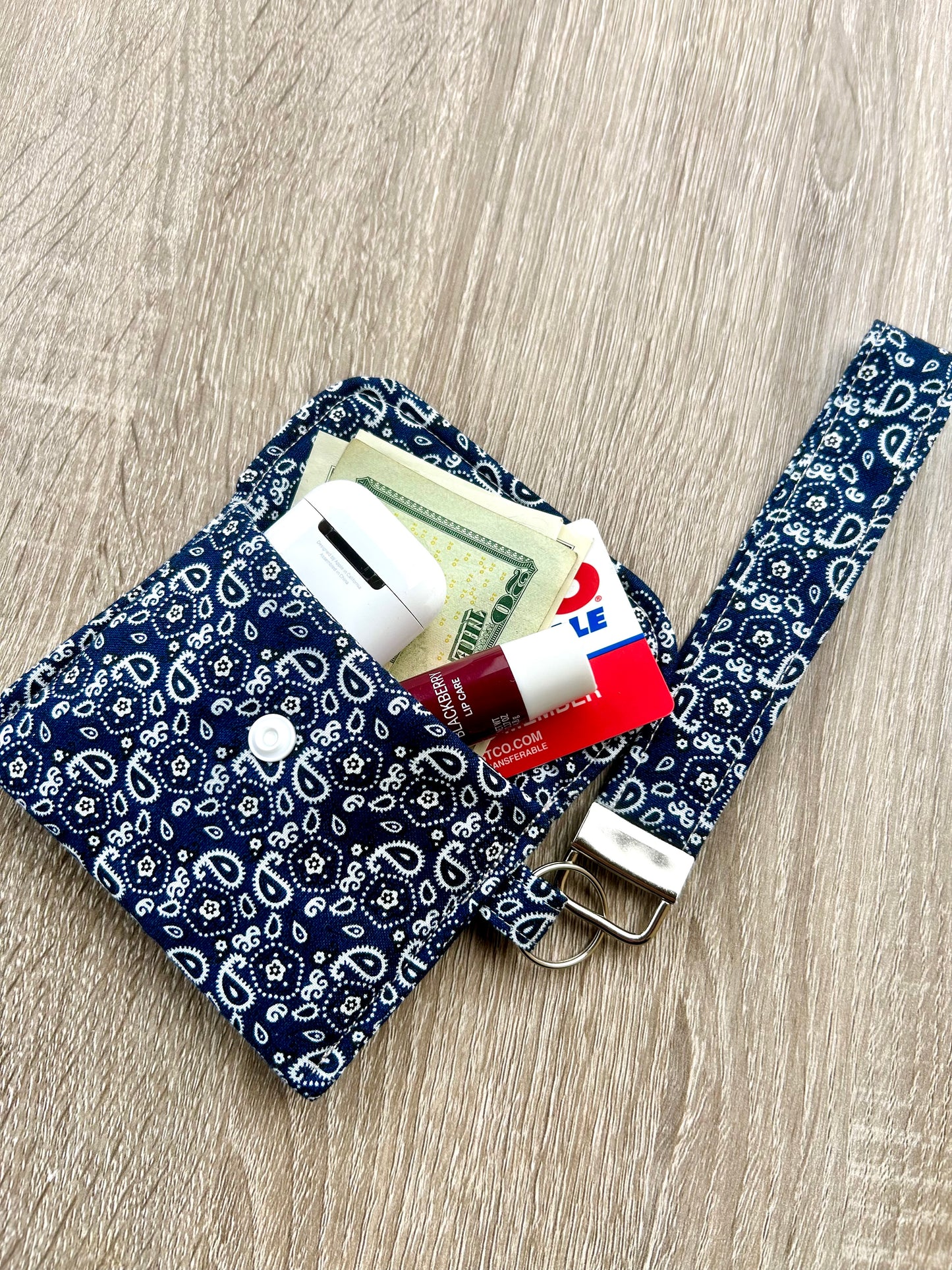 Navy Paisley wristlet Wallet