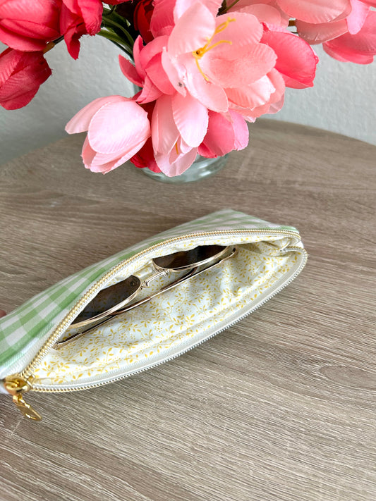 Green Gingham Sunglasses Case