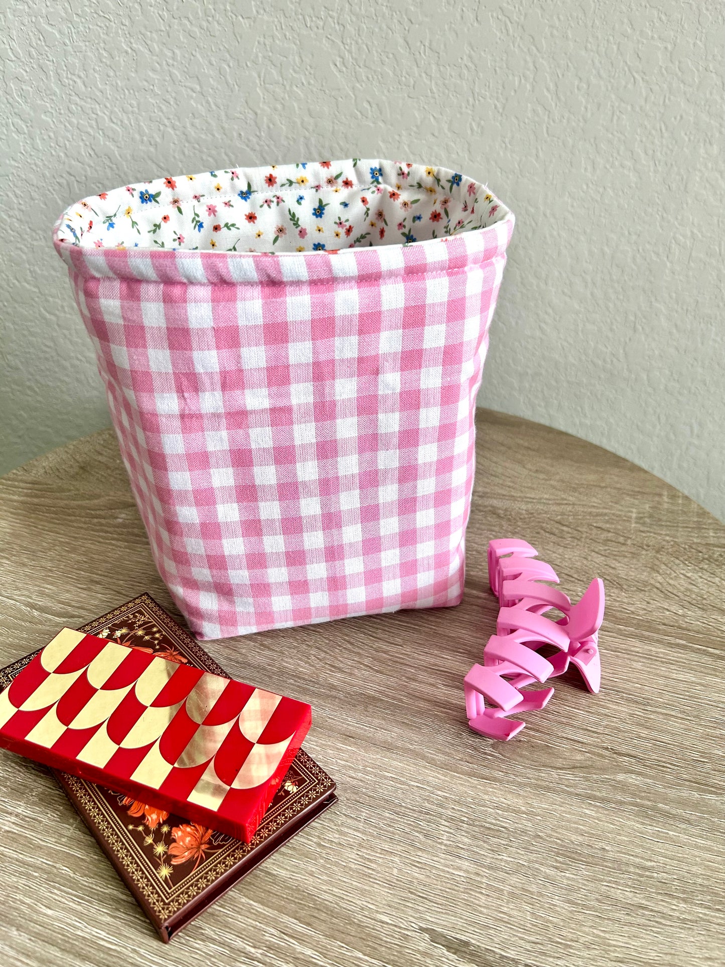 Pink Gingham Vanity Bucket
