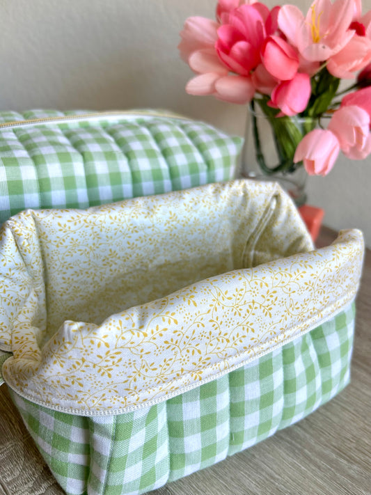 Green Gingham Makeup Bag