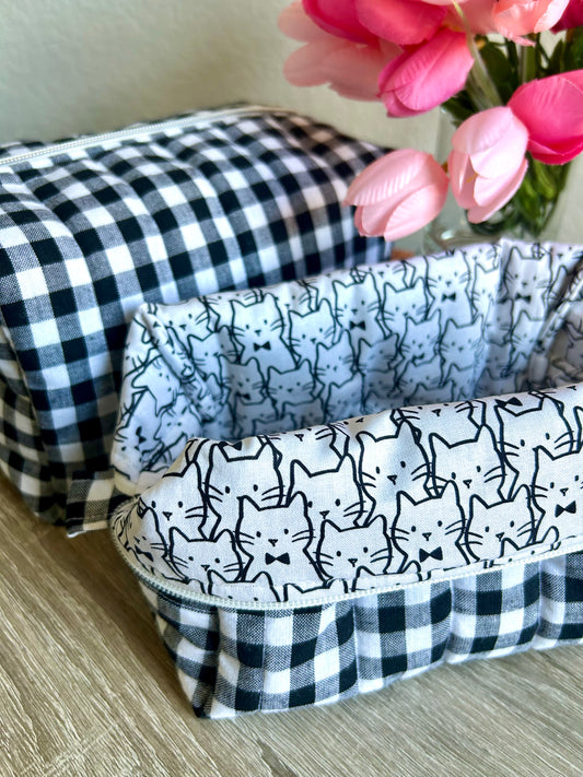 Black Gingham Makeup Bag