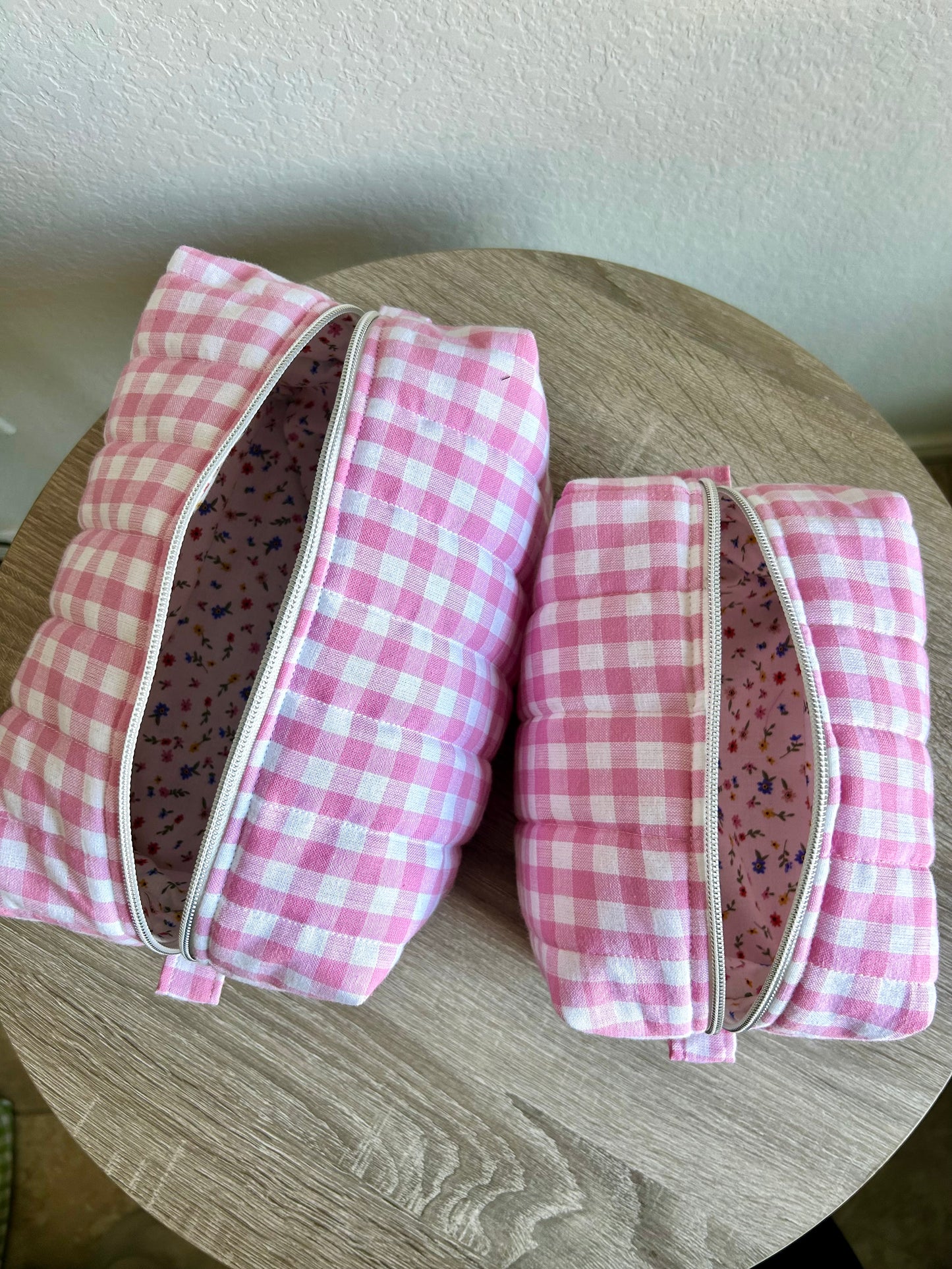 Pink Gingham Makeup Bag