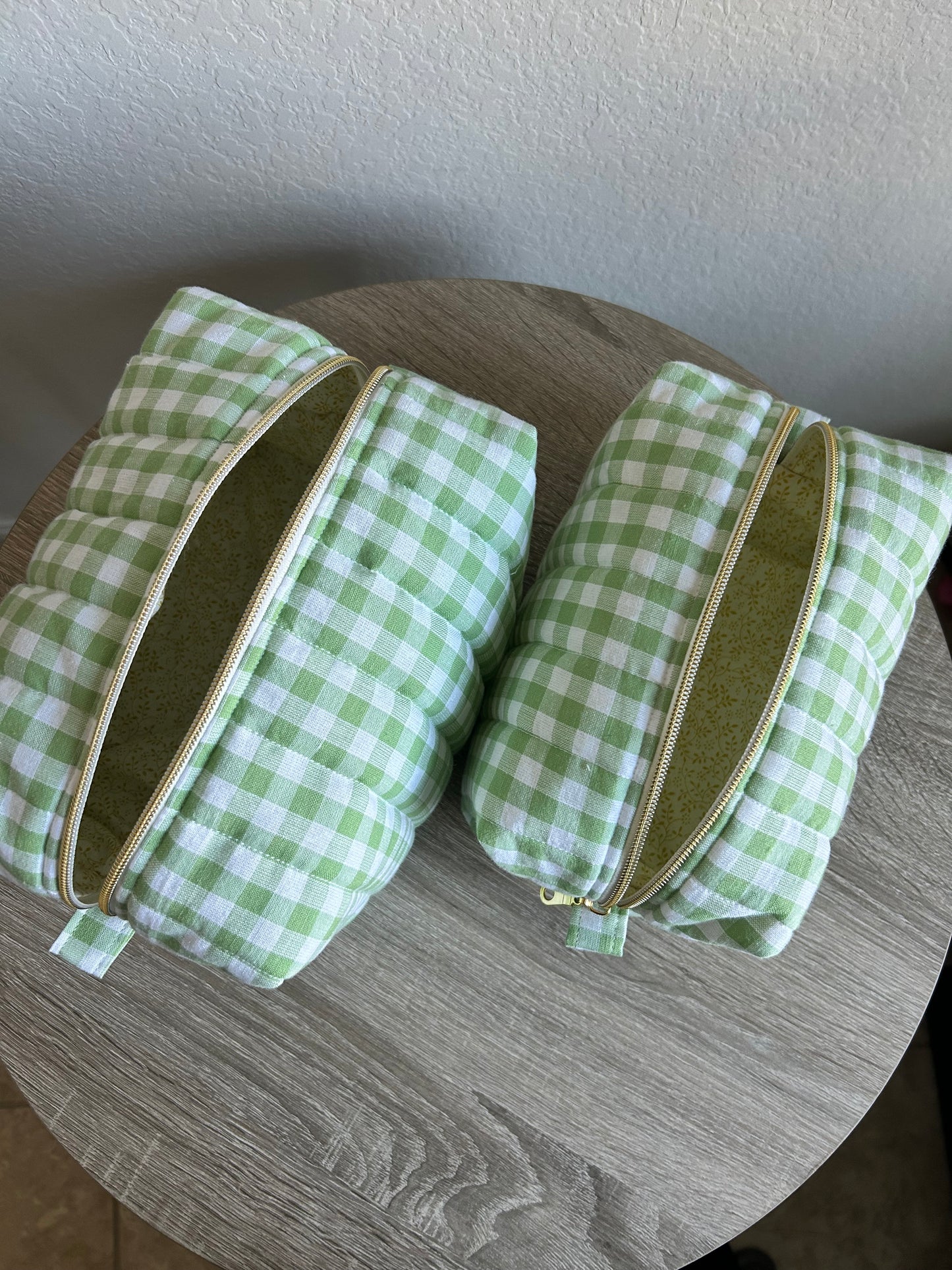 Green Gingham Makeup Bag