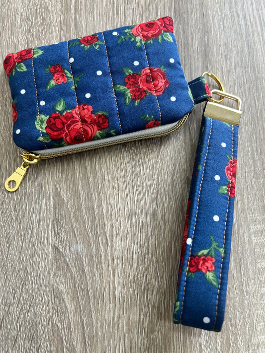 Roses on Navy Wristlet Wallet