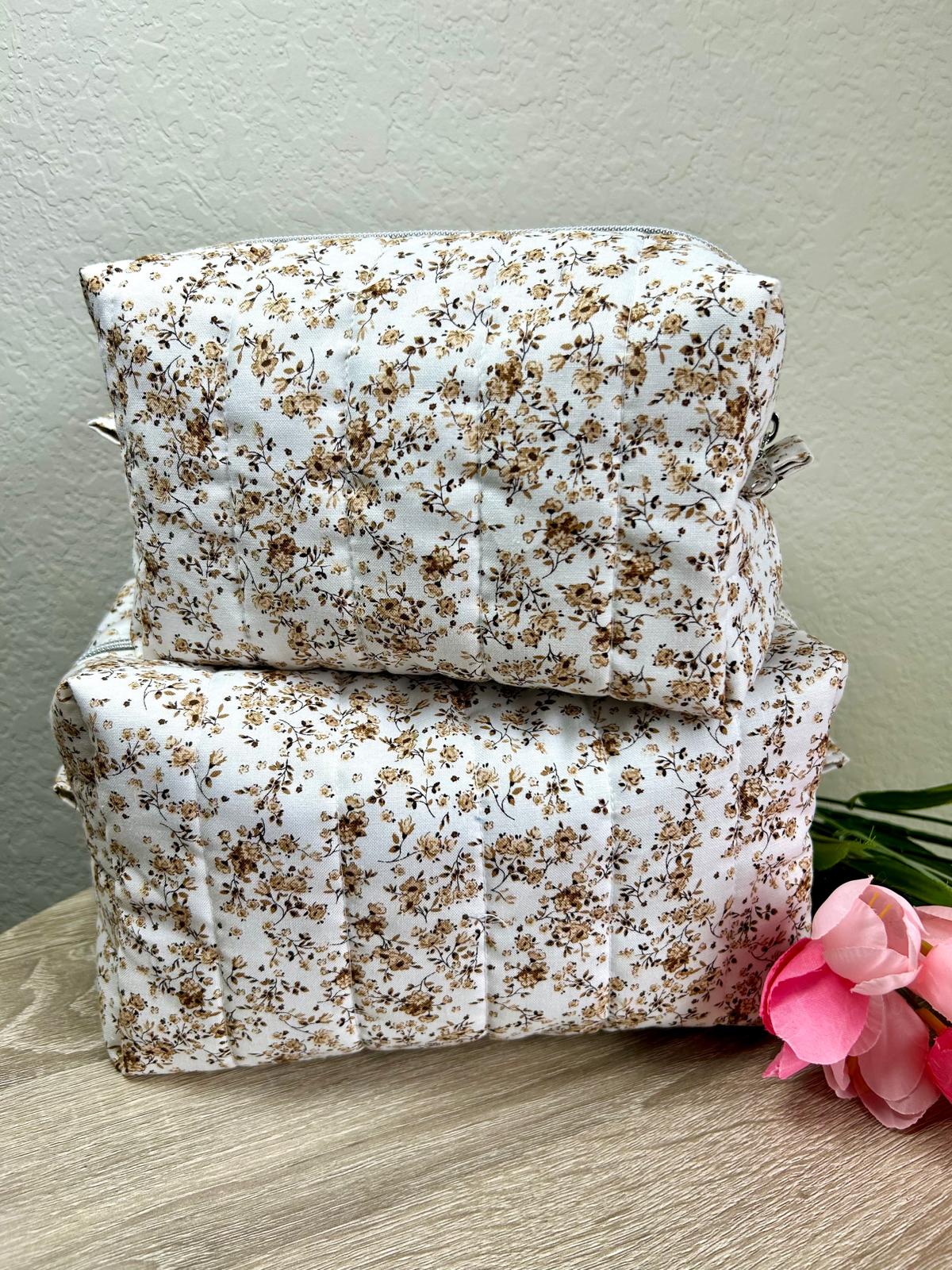 Brown Floral Makeup Bag