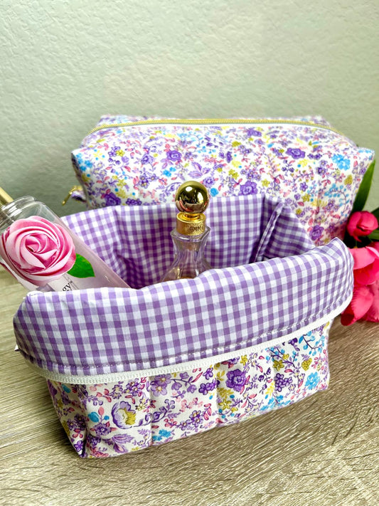 Purple Floral Makeup Bag
