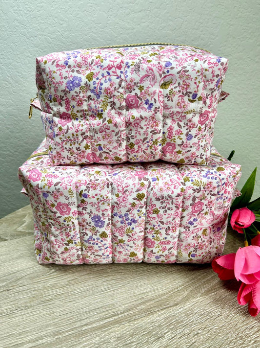 Pink Floral Makeup Bag