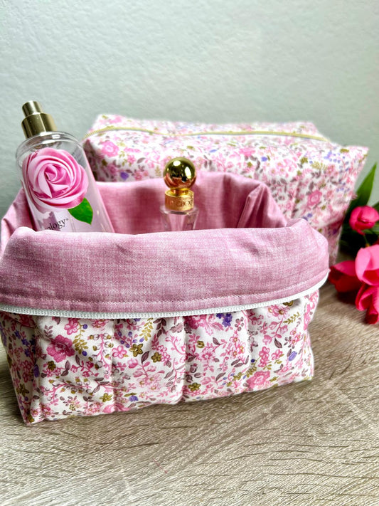 Pink Floral Makeup Bag