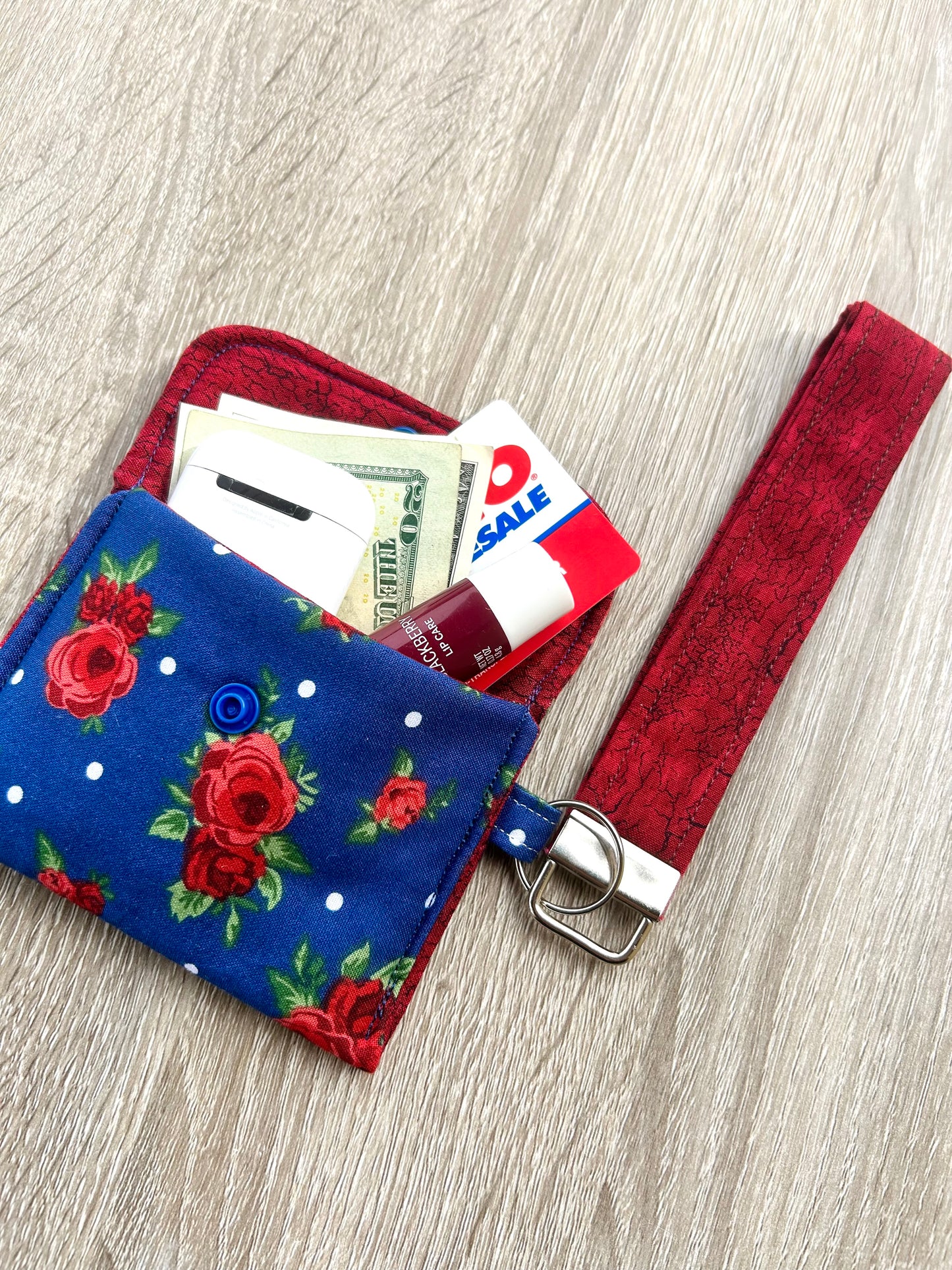 Roses on navy Wristlet Wallet