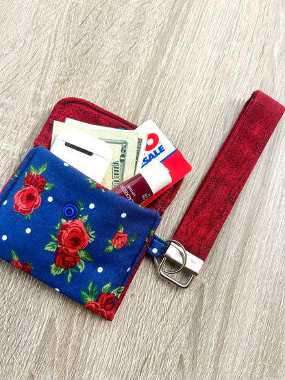 Roses on navy Wristlet Wallet