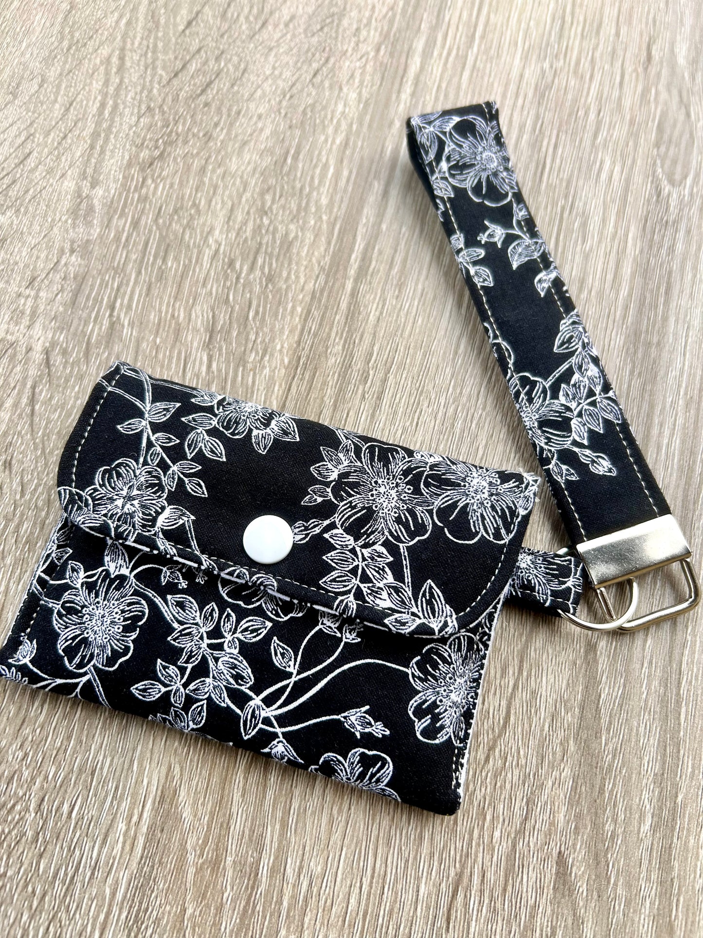 Black & White Floral Wristlet Wallet