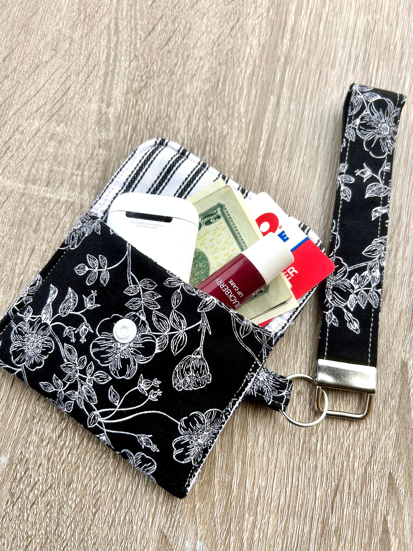 Black & White Floral Wristlet Wallet