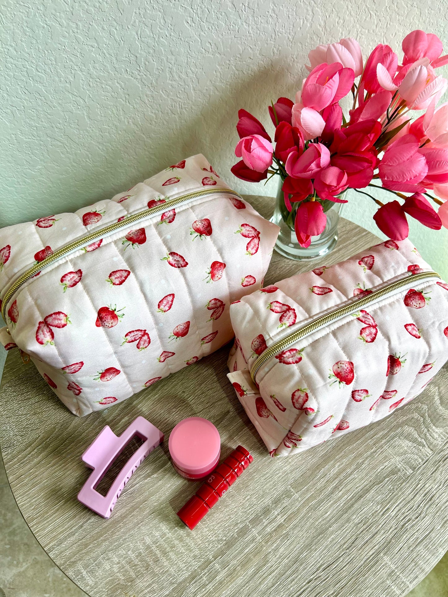 Strawberry Blush Makeup Bag