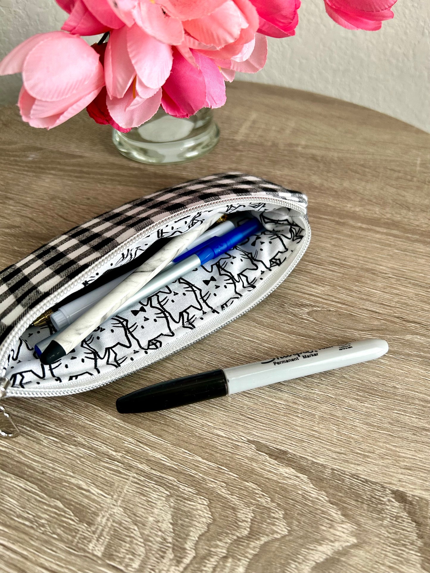 Black Gingham Sunglasses Case