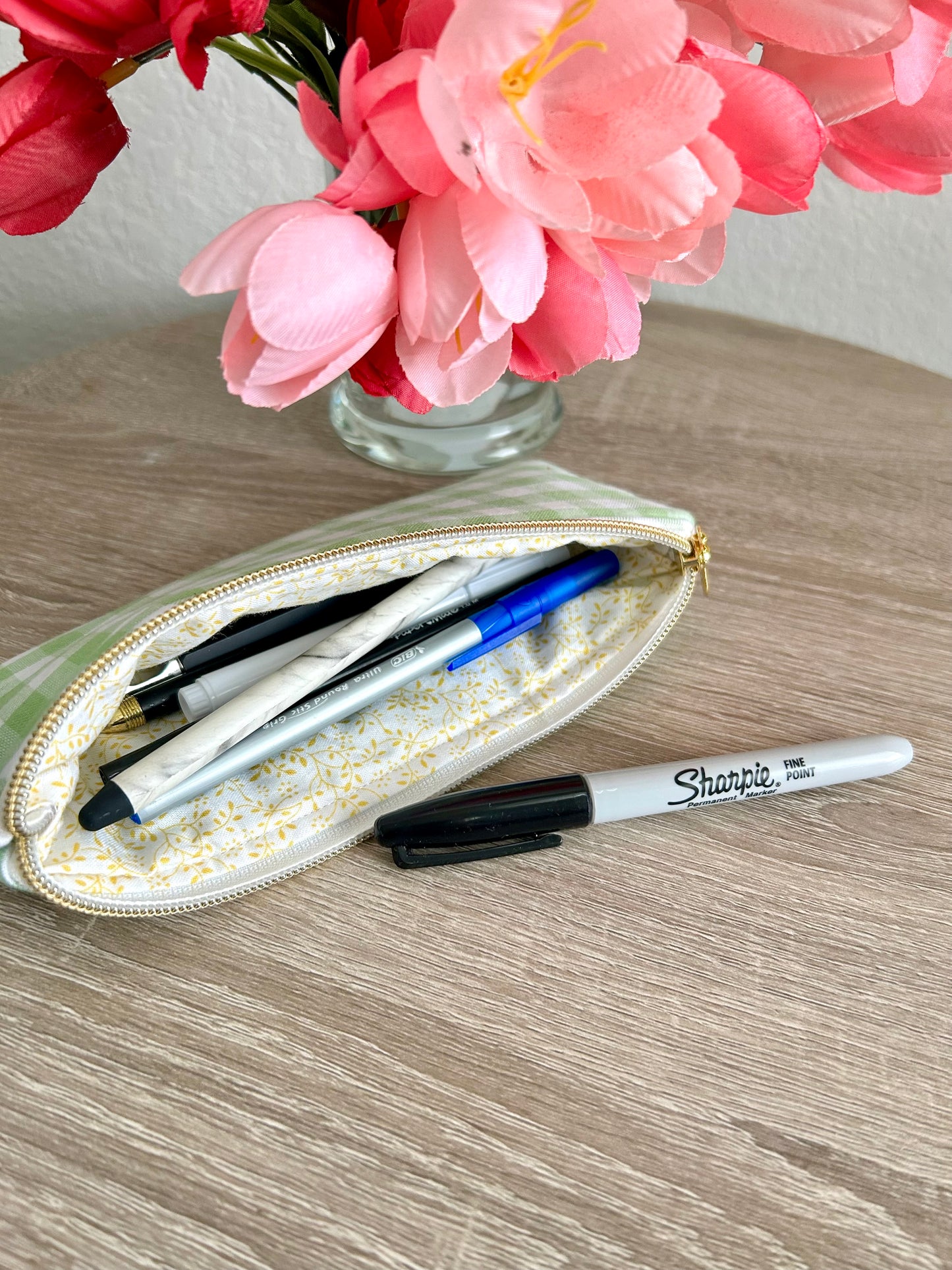 Green Gingham Sunglasses Case