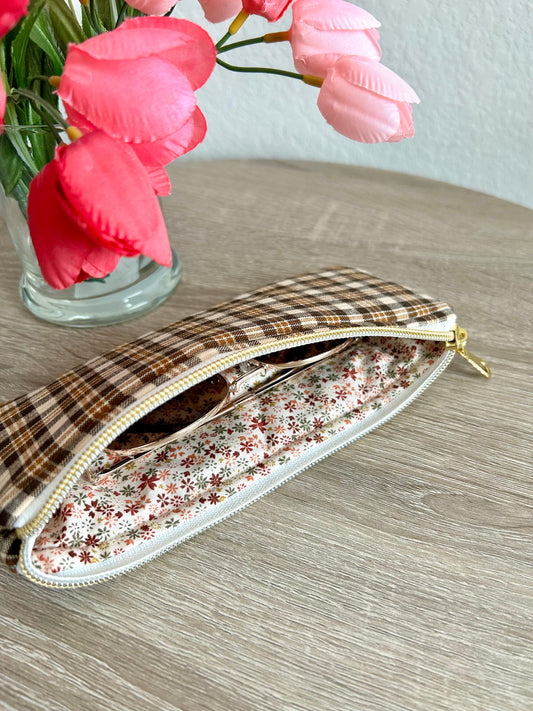 Brown Gingham Sunglasses Case