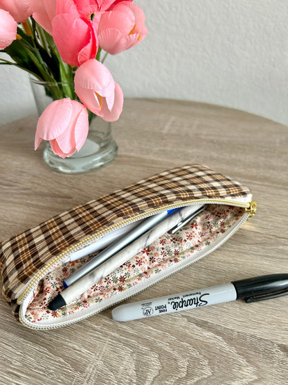 Brown Gingham Sunglasses Case
