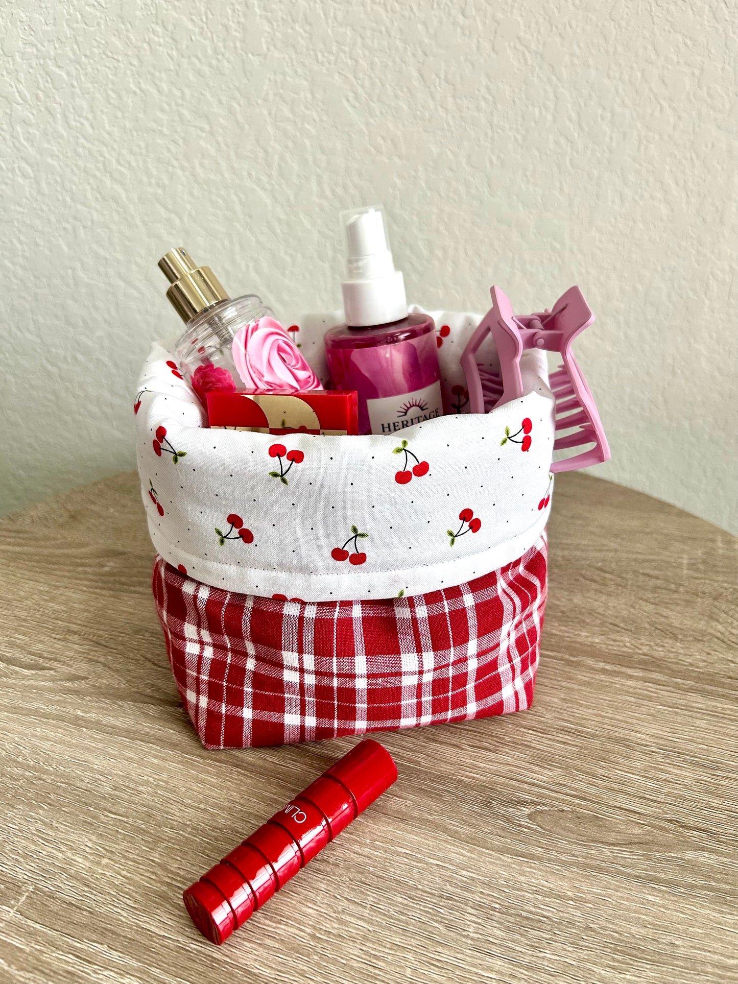 Red Gingham Vanity Bucket