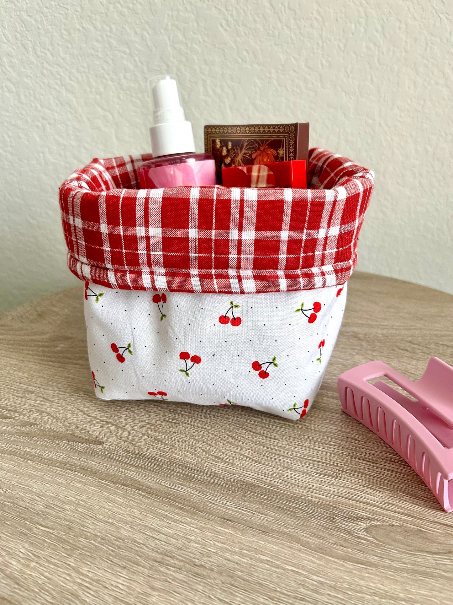 Red Gingham Vanity Bucket