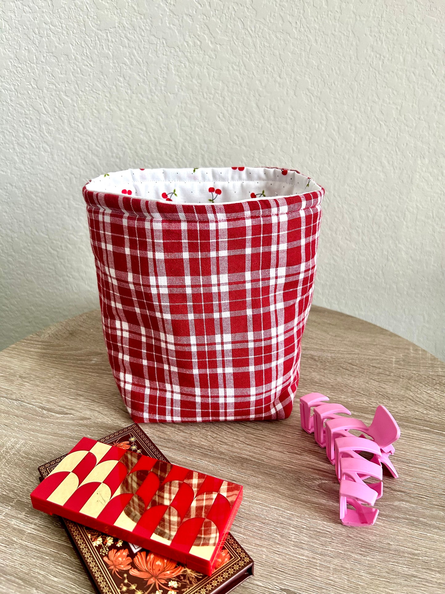 Red Gingham Vanity Bucket