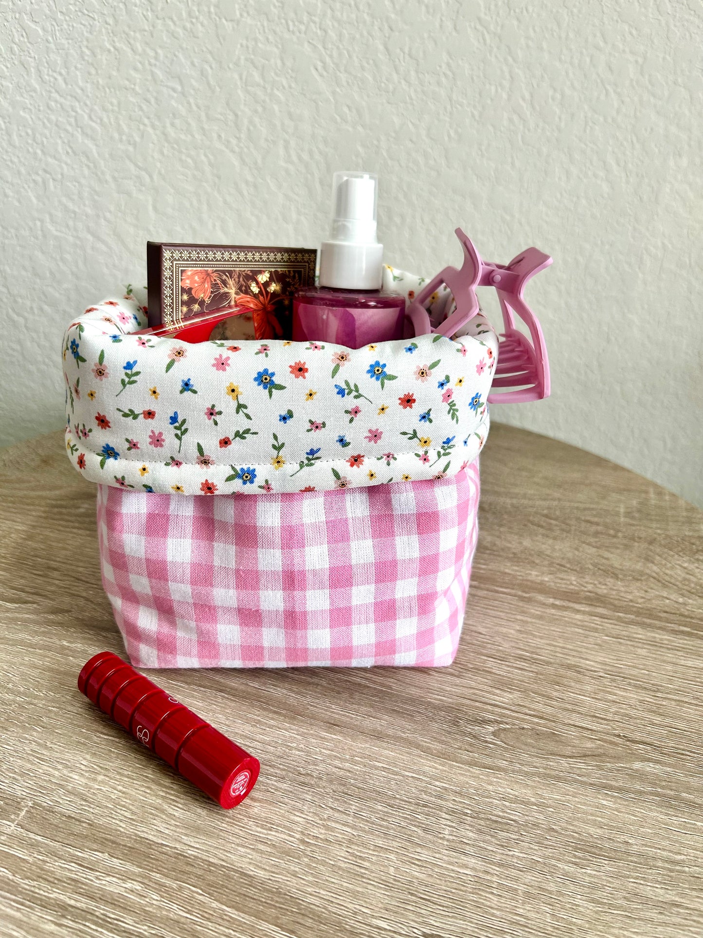 Pink Gingham Vanity Bucket