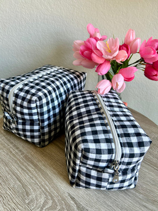 Black Gingham Makeup Bag