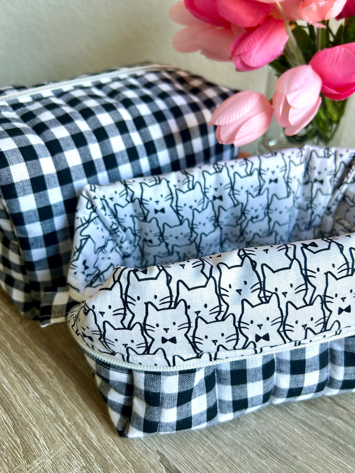 Black Gingham Makeup Bag