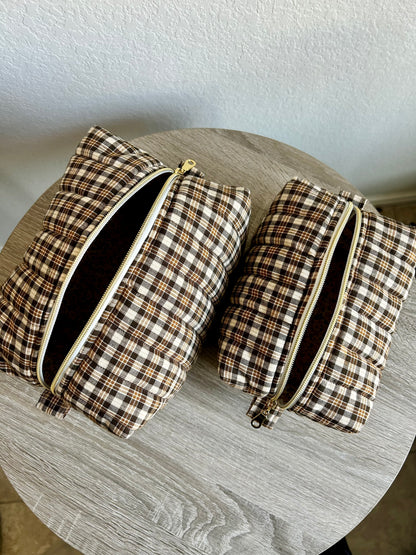 Brown Gingham Makeup Bag