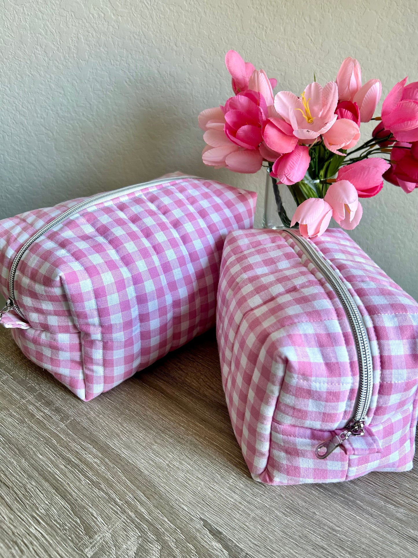 Pink Gingham Makeup Bag
