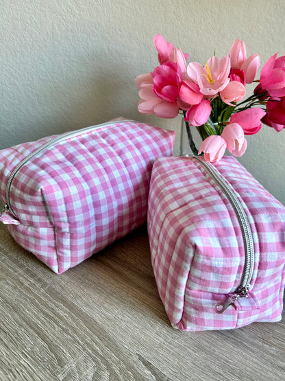 Pink Gingham Makeup Bag