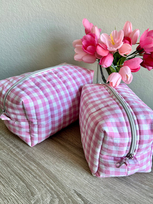 Pink Gingham Makeup Bag