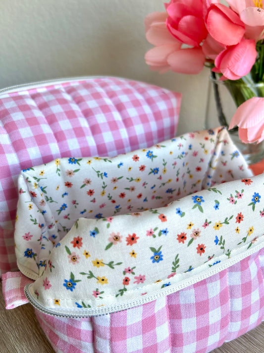 Pink Gingham Makeup Bag