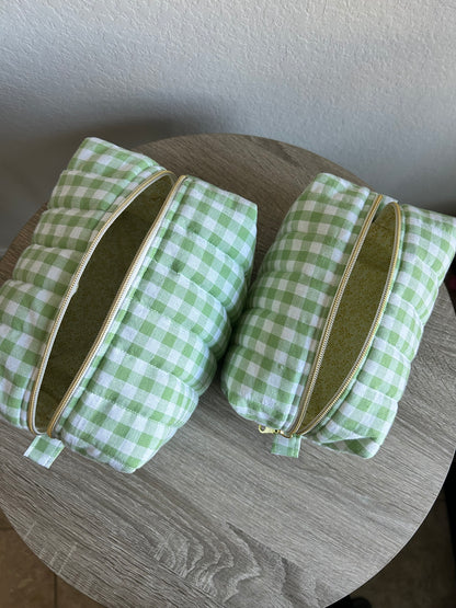 Green Gingham Makeup Bag
