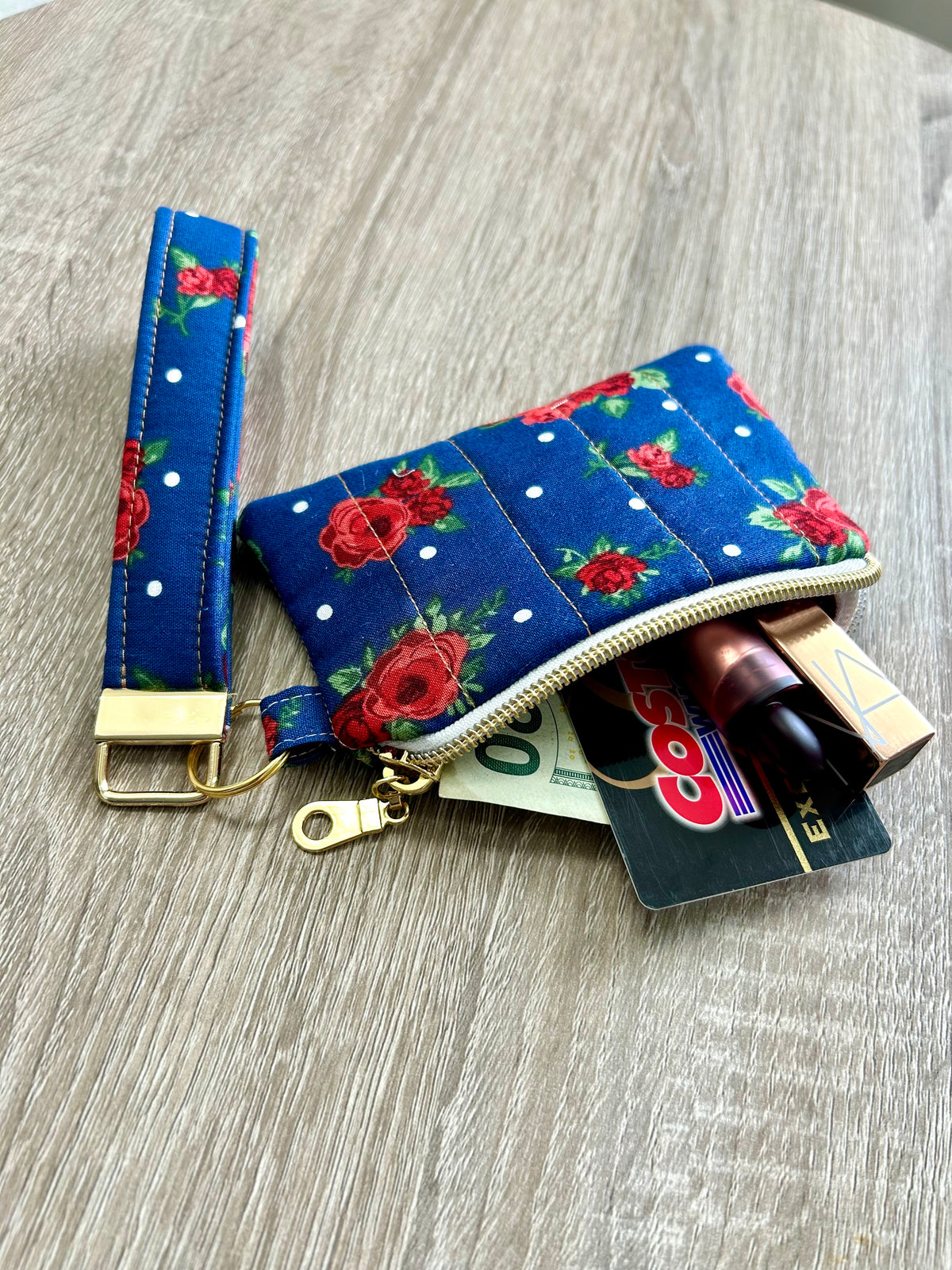 Roses on Navy Wristlet Wallet
