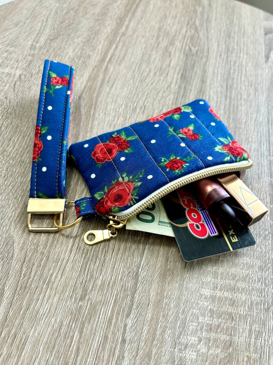 Roses on Navy Wristlet Wallet