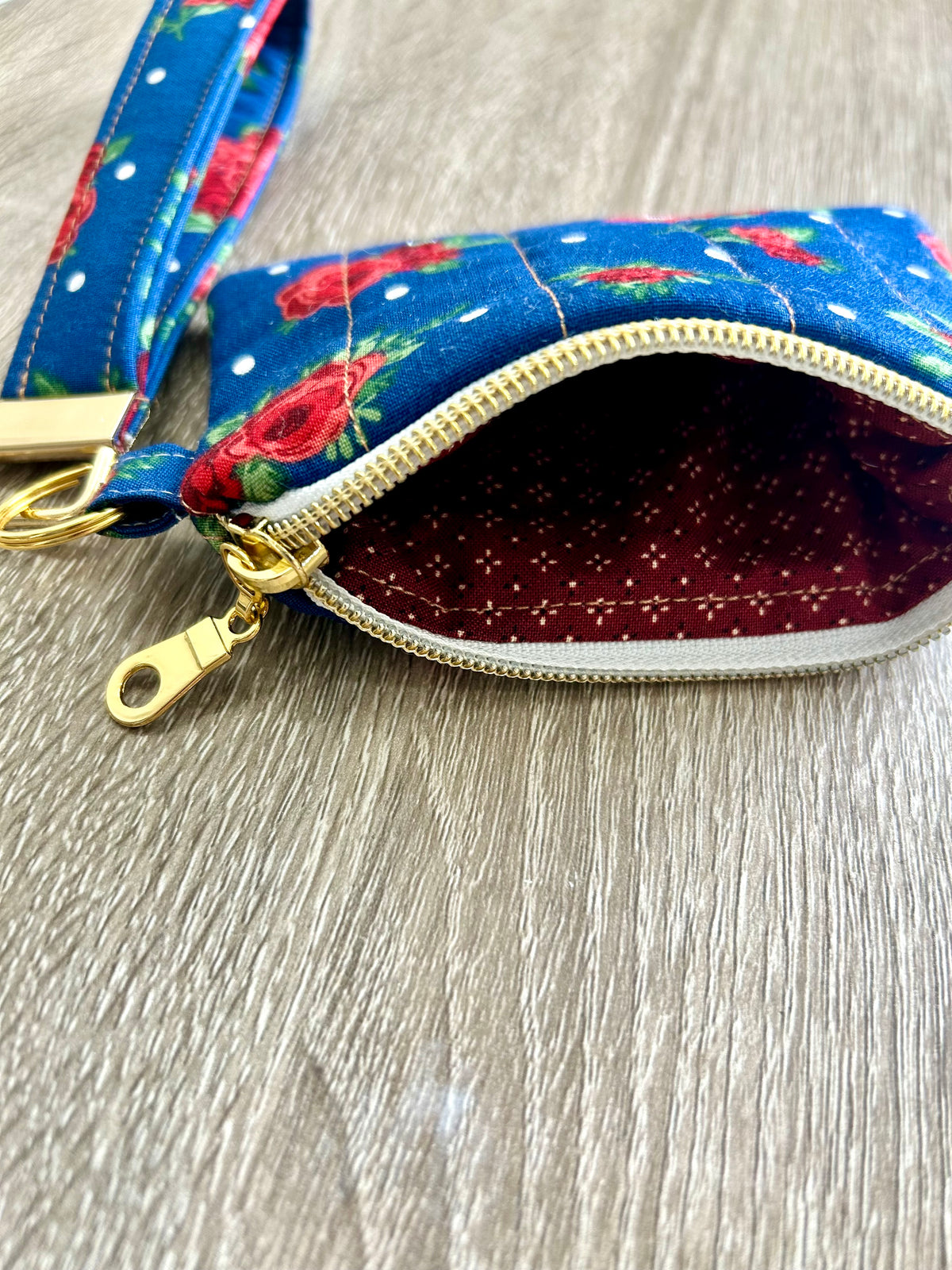 Roses on Navy Wristlet Wallet