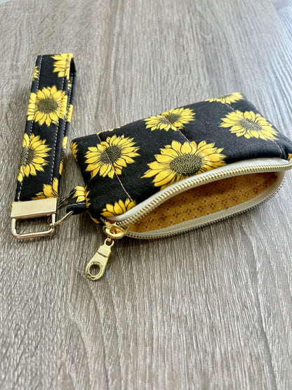 Sunflowers on Black Wristlet Wallet