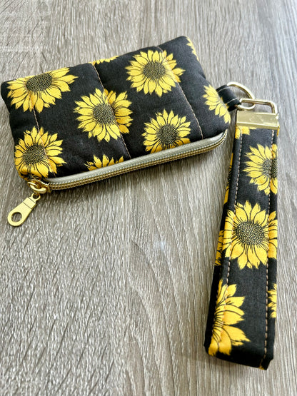 Sunflowers on Black Wristlet Wallet