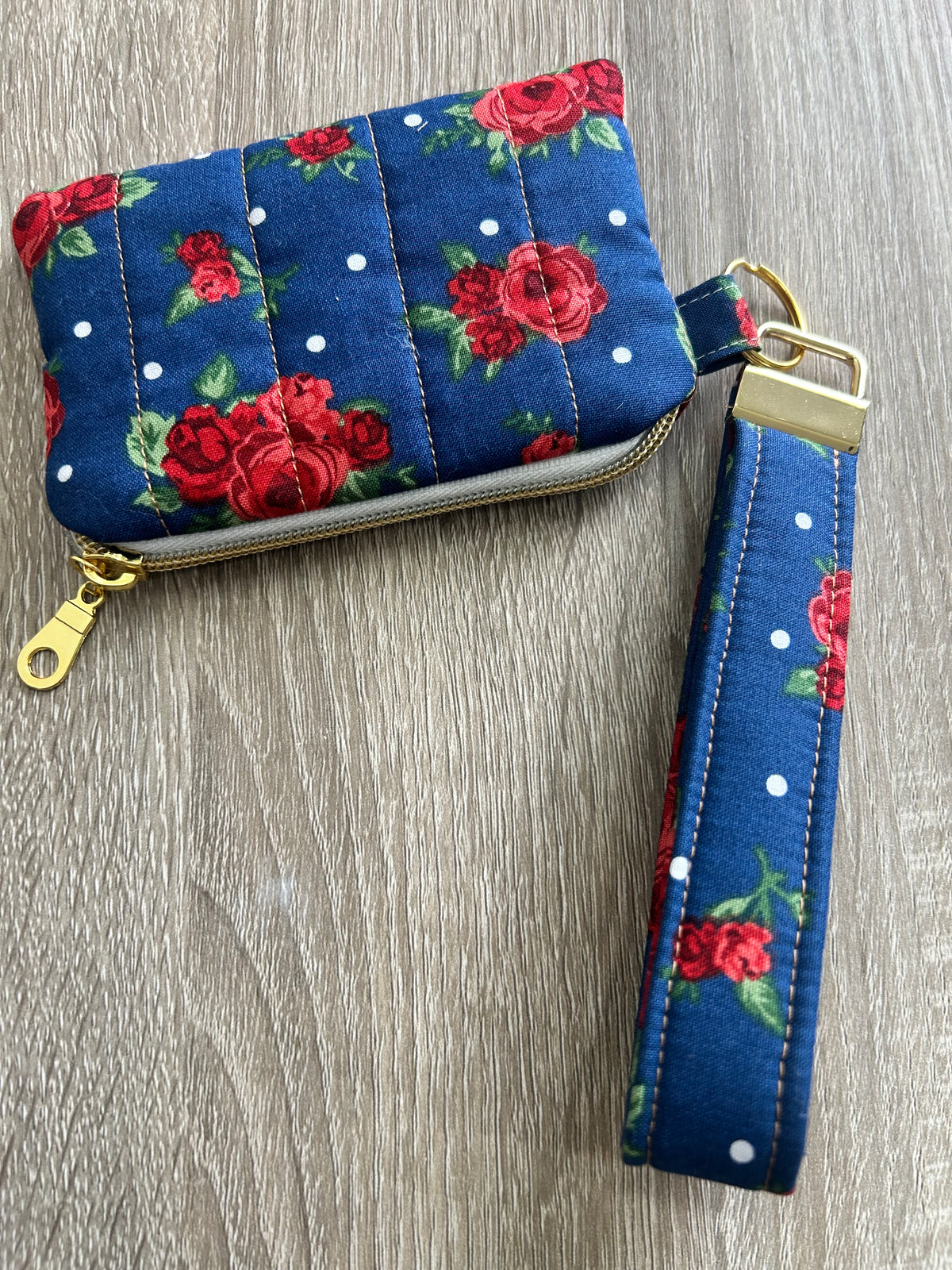 Roses on Navy Wristlet Wallet