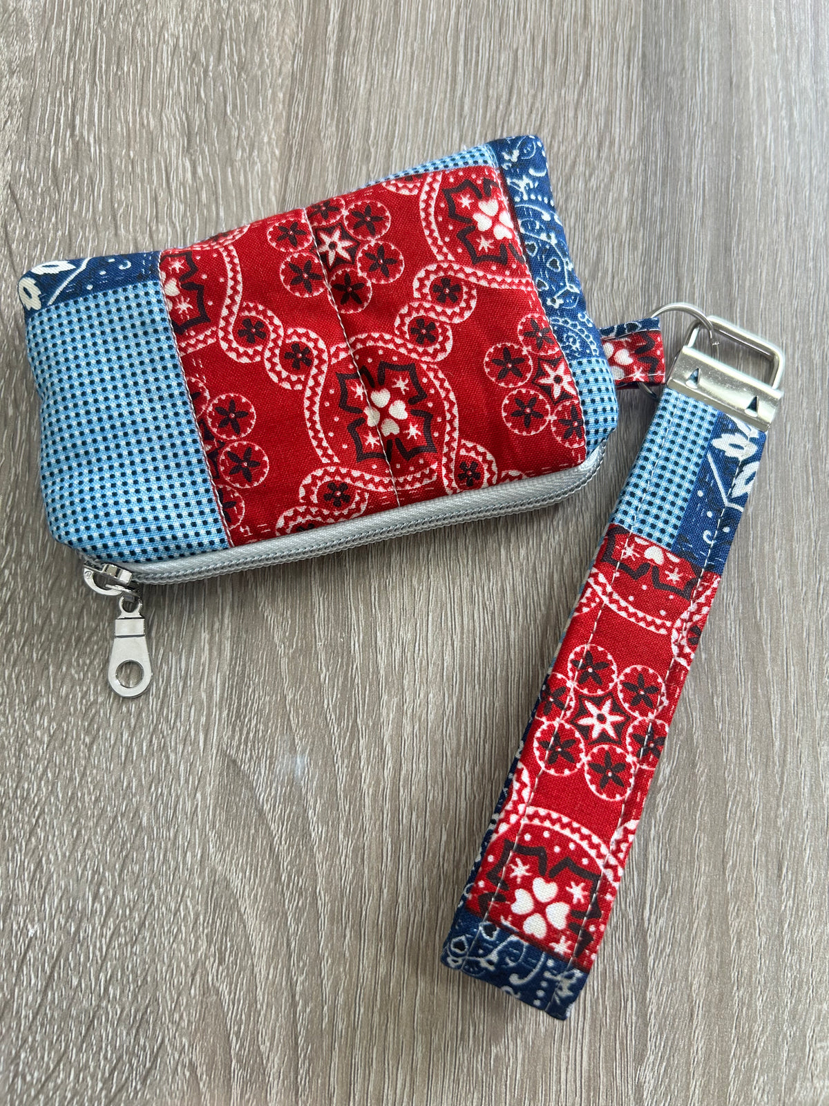 Blue Patchwork Wristlet Wallet