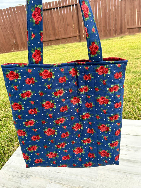 Roses on Navy Tote