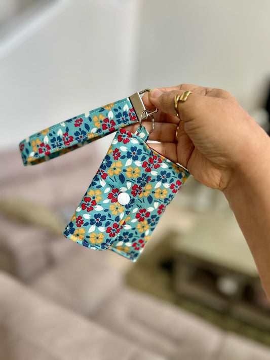 Florals on seafoam Wristlet Wallet
