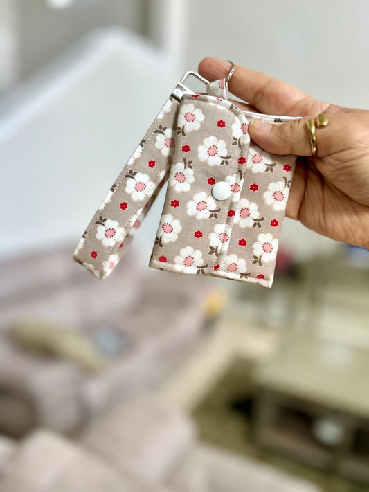 Beige Floral Wristlet Wallet