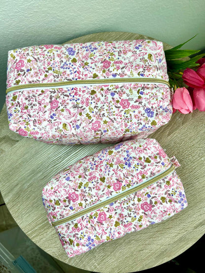 Pink Floral Makeup Bag