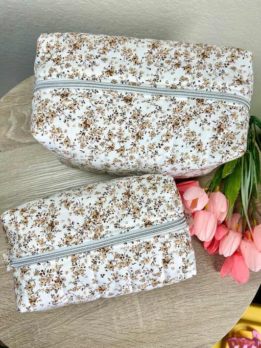 Brown Floral Makeup Bag