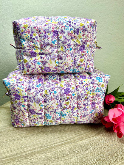 Purple Floral Makeup Bag