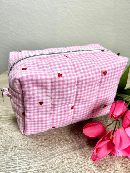 Checkered hearts Makeup Bag